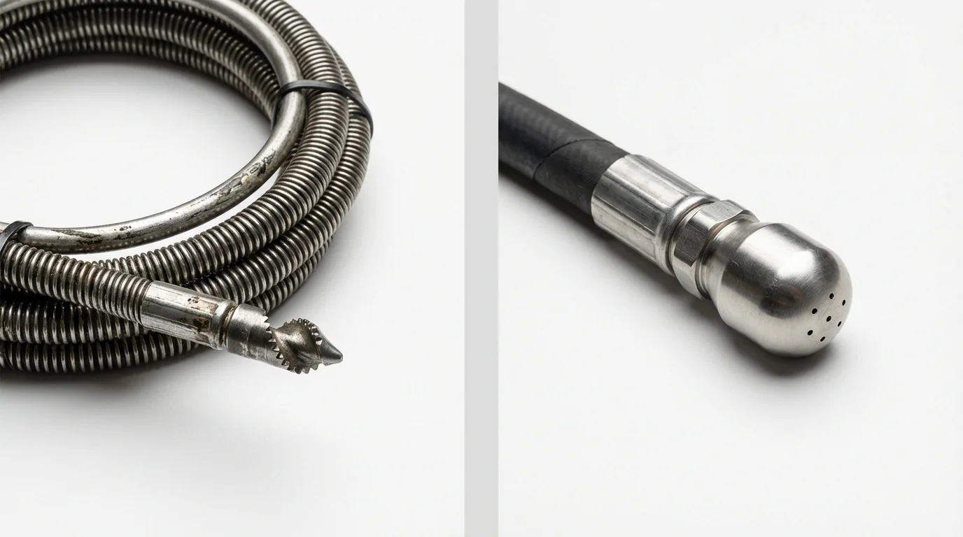 Drain snake cable and hydro jetting nozzle used for drain cleaning in Nicholls, GA