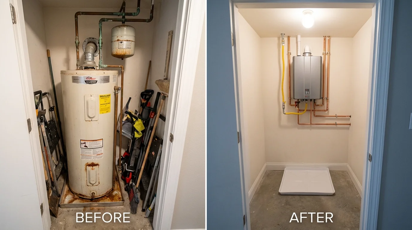 Tank water heater versus wall-mounted tankless unit comparison for Nicholls, GA homeowners