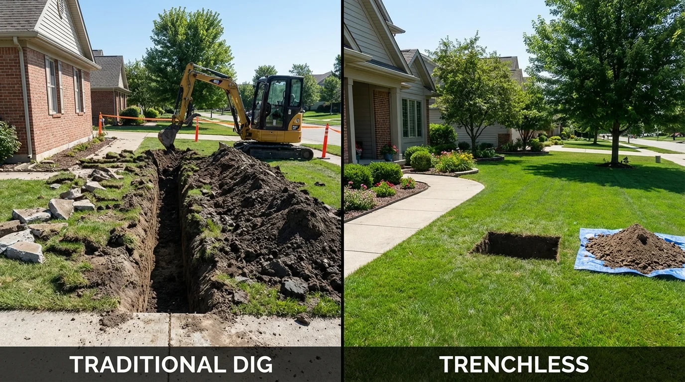 Trenchless sewer repair with minimal yard damage versus traditional excavation in Nicholls, GA